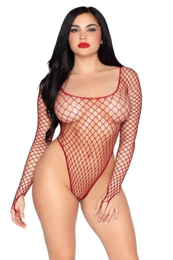 Burgundy fishnet bodysuit