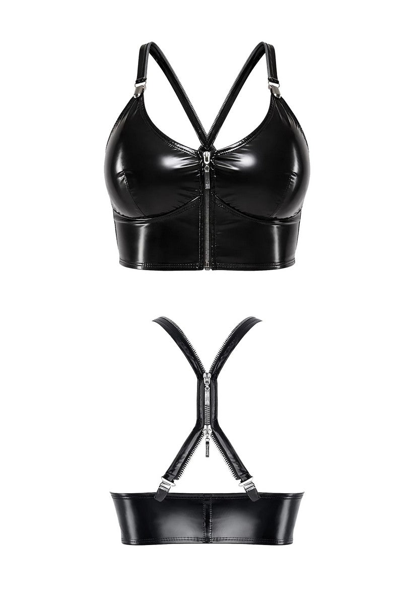 Black wetlook crop top