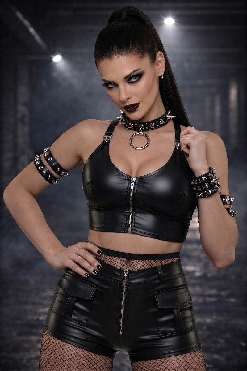 Wetlook high-waist shorts