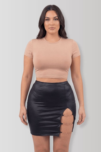 Elena faux leather mini skirt with gold chain