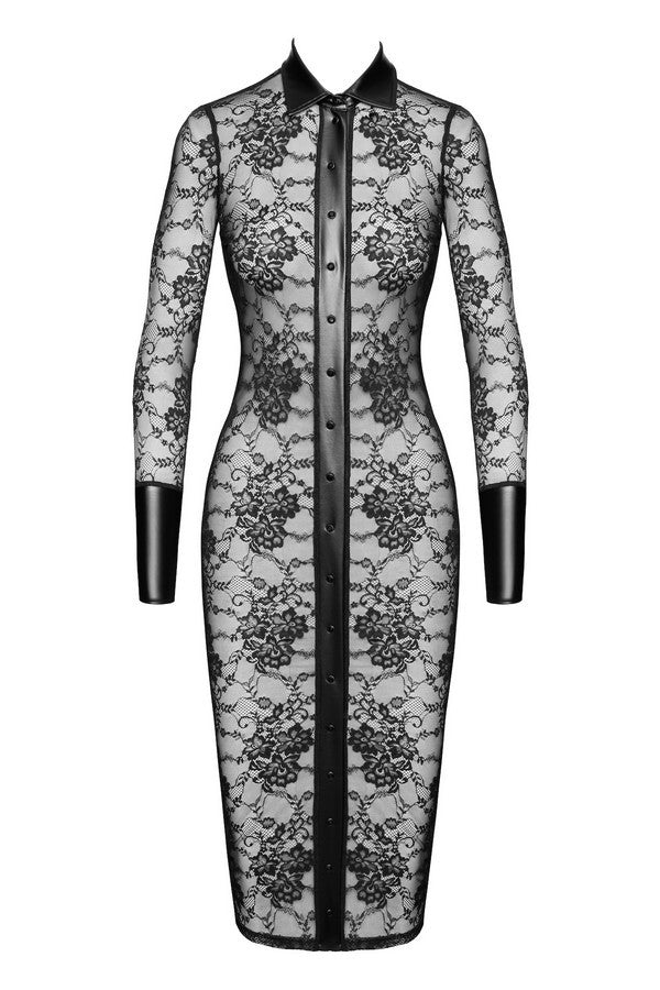 F376 Noirelle Lace Button-up Midi dress