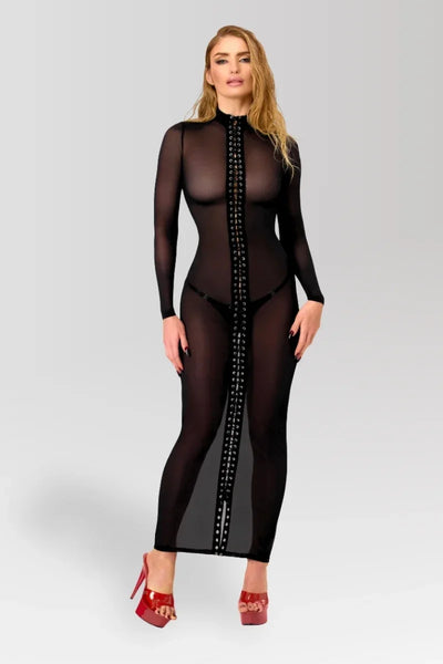 F410 Do Not Disturb Lace-Up Maxi Dress