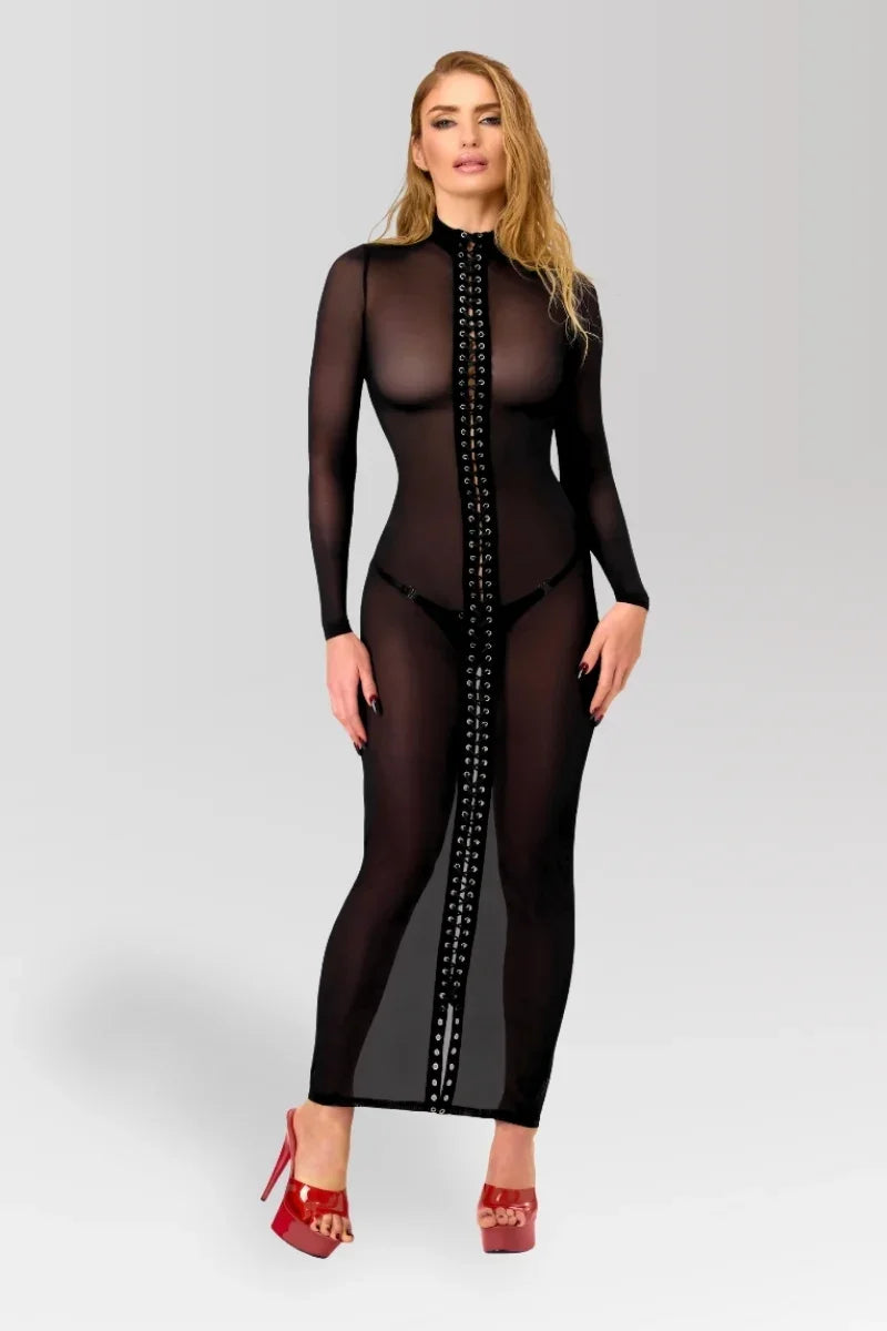 F410 Do Not Disturb Lace-Up Maxi Dress