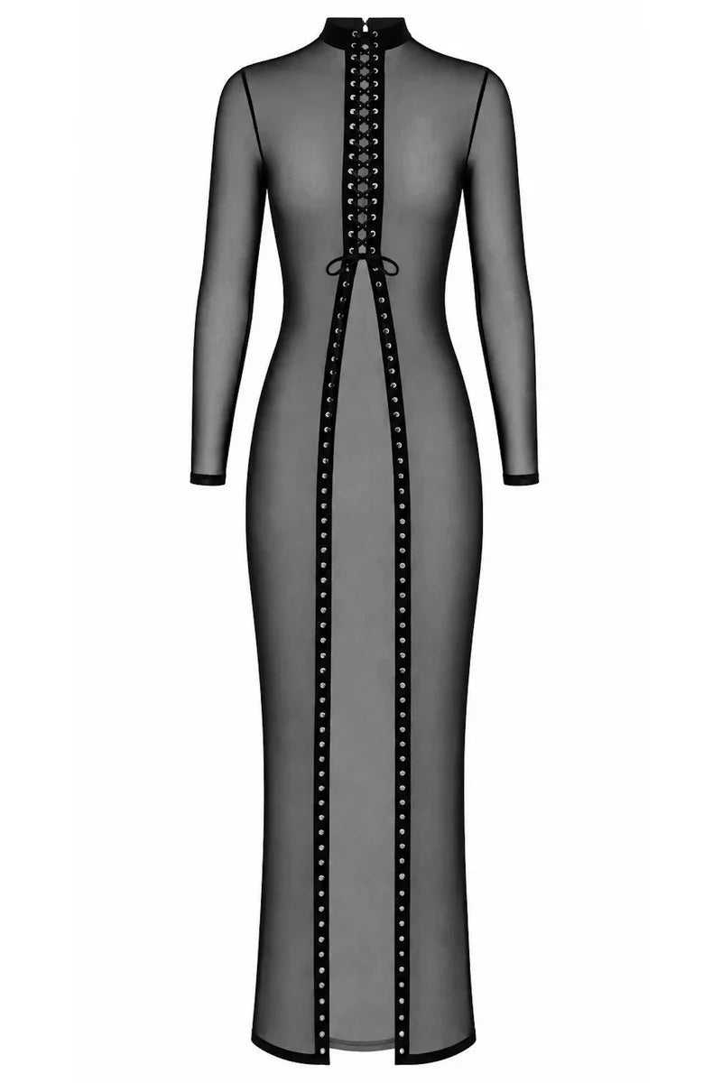 F410 Do Not Disturb Lace-Up Maxi Dress