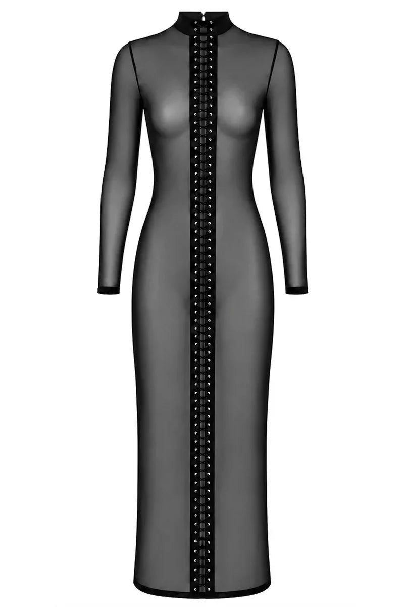 F410 Do Not Disturb Lace-Up Maxi Dress