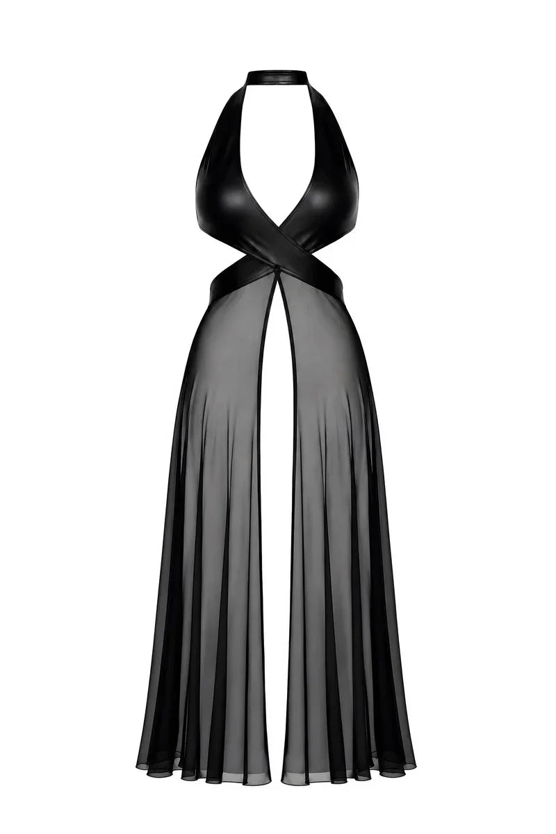 F412 Do not Disturb Crossover Halter Maxi Dress