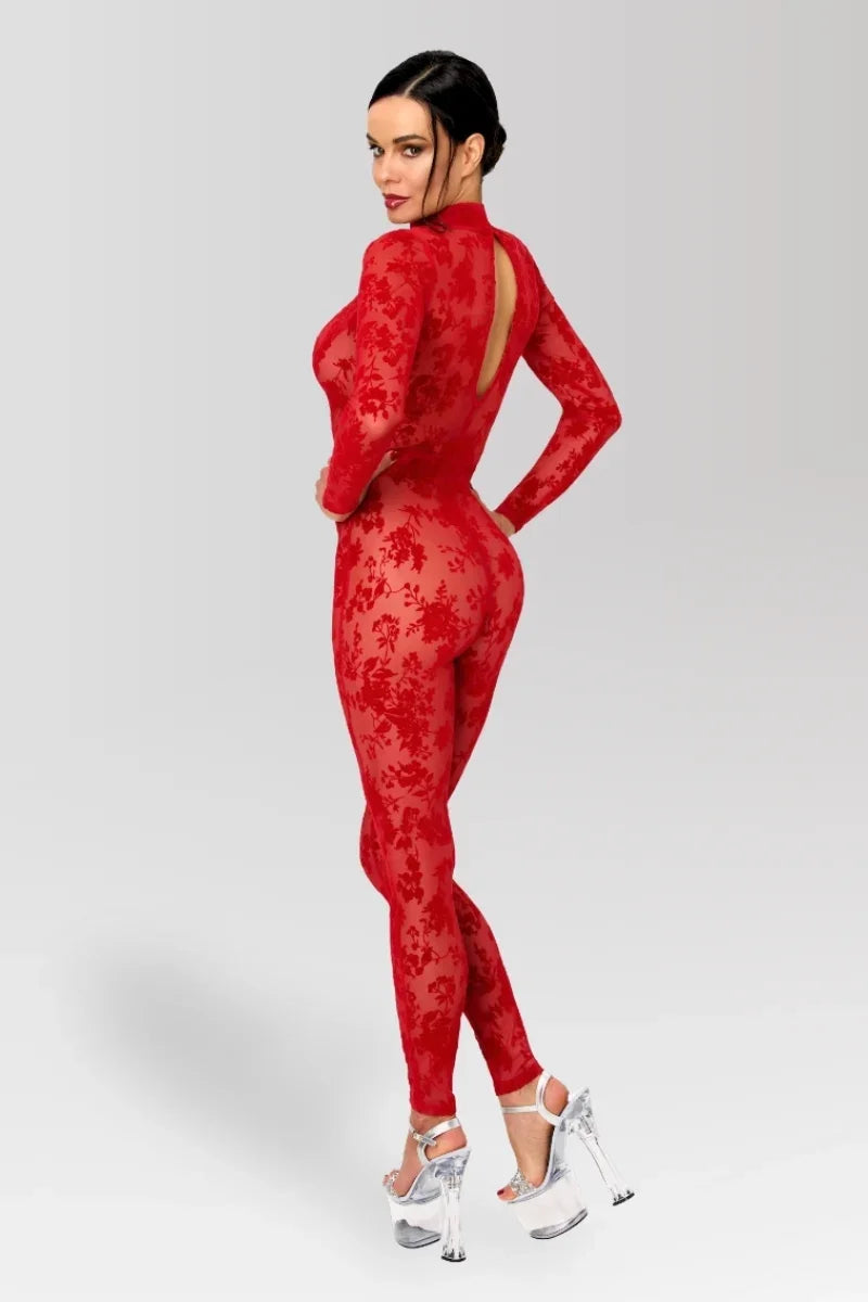 F414 Lovebite Plunging V Catsuit