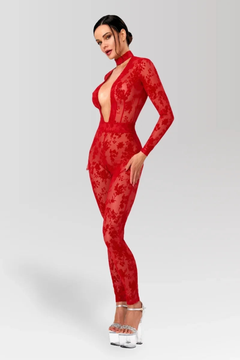 F414 Lovebite Plunging V Catsuit