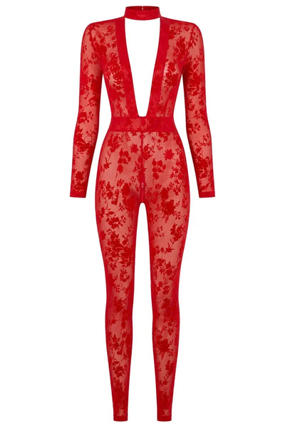 F414 Lovebite Plunging V Catsuit