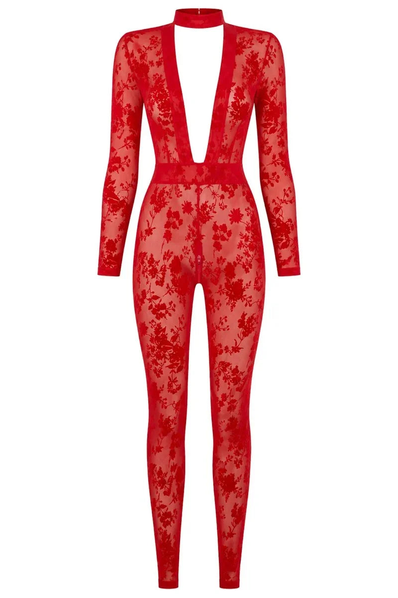F414 Lovebite Plunging V Catsuit