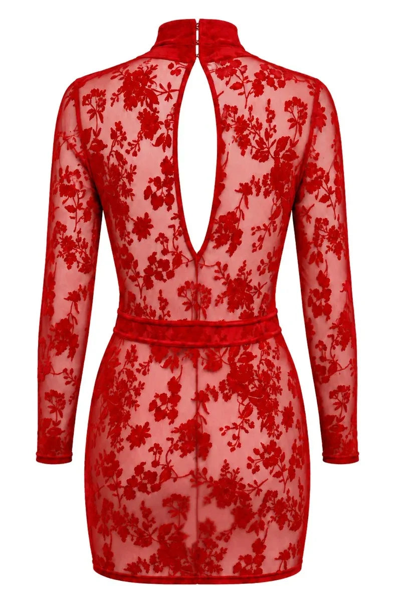 F415 Lovebite Plunging V Mini Dress