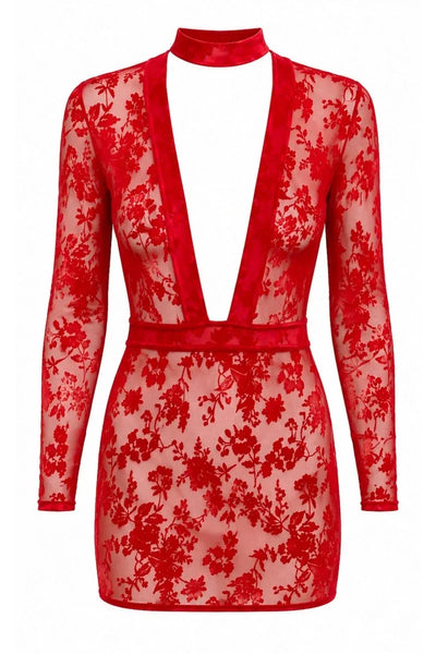 F415 Lovebite Plunging V Mini Dress
