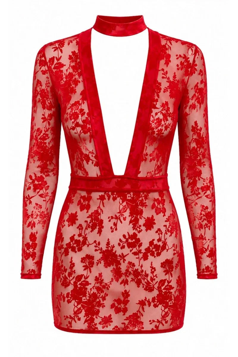 F415 Lovebite Plunging V Mini Dress