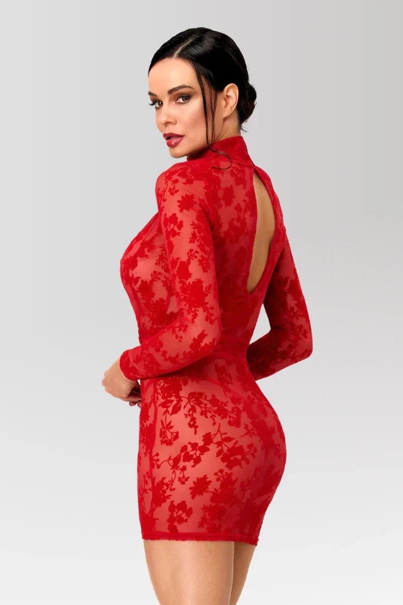 F415 Lovebite Plunging V Mini Dress