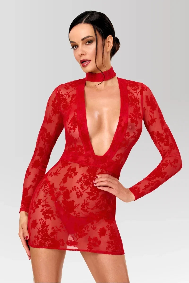 F415 Lovebite Plunging V Mini Dress