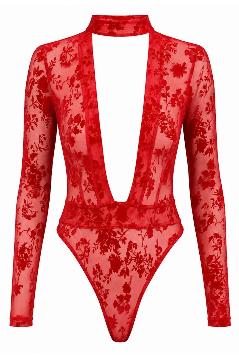 F416 Lovebite Plunging V Bodysuit