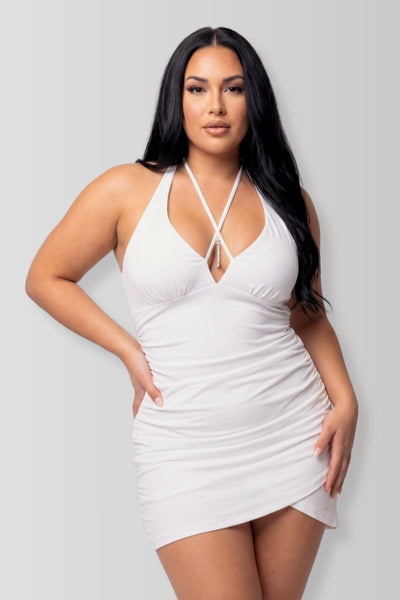 Aurora white halter mini dress