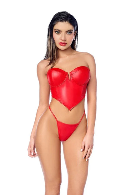 Bustier & string faux-cuir rouge par Mapalé lingerie