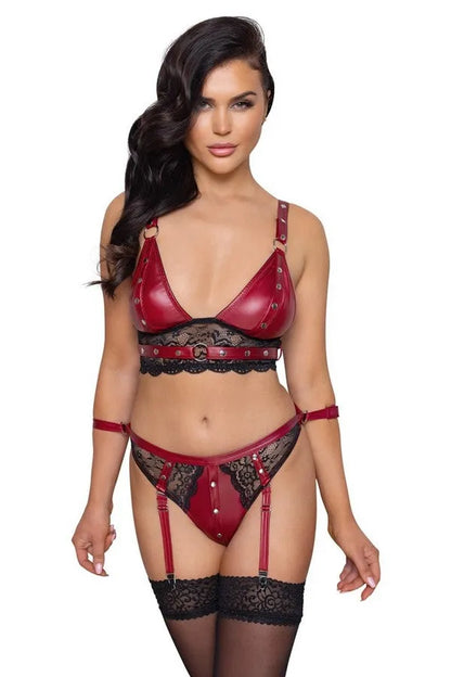 Ensemble effet cuir rouge ouvrable & attaches par Cottelli lingerie