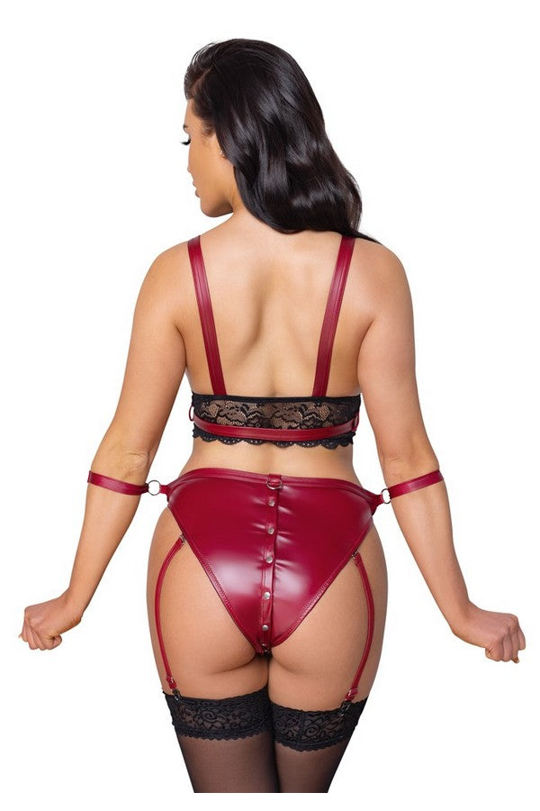 Ensemble effet cuir rouge ouvrable & attaches par Cottelli lingerie