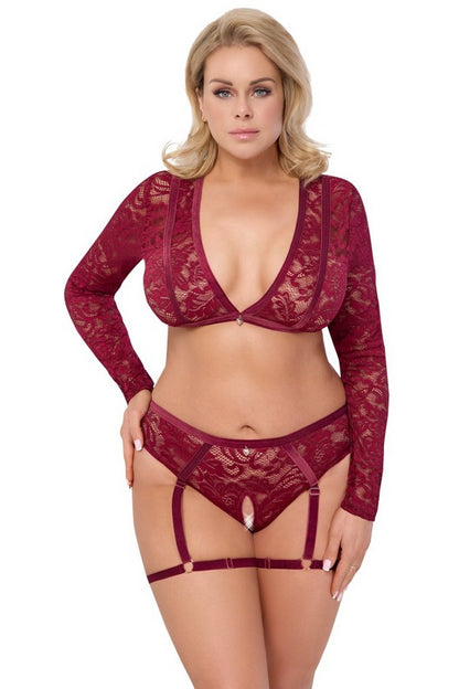 Ensemble ouvert dentelle bordeaux + par Cottelli lingerie