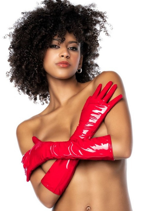 Gants en vinyle rouge brillant Cruella par Mapalé lingerie