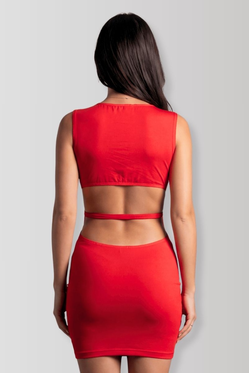 Olivia red lace mini dress