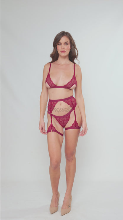 Enticing Glamour Raspberry Suspender Set