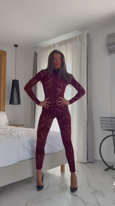 F421 Masquerade Three-Way Zip Catsuit