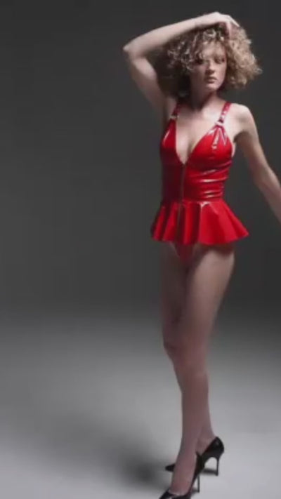 Red vinyl bustier set