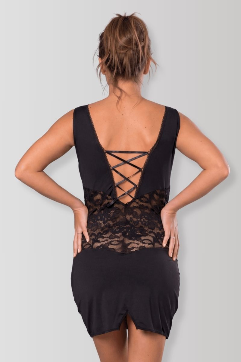Black lace & wetlook dress