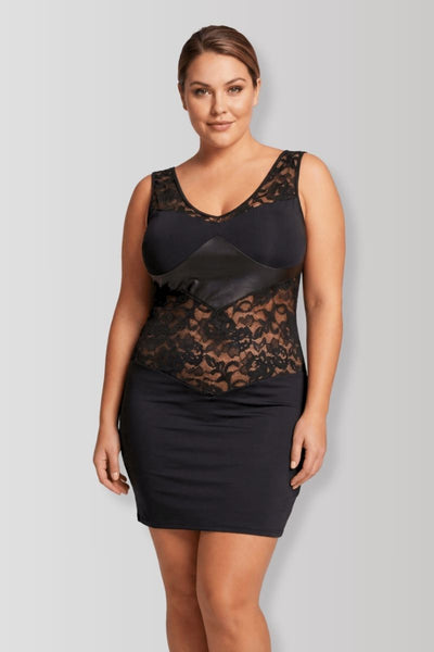 Black lace & wetlook dress