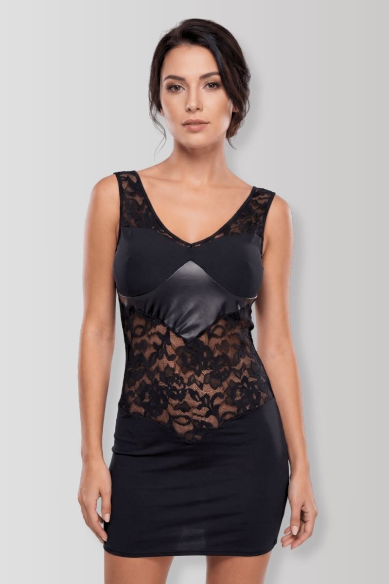 Black lace & wetlook dress