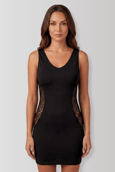 Lea black fishnet mini dress