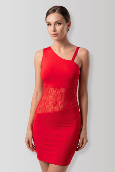 Paola red asymmetrical dress