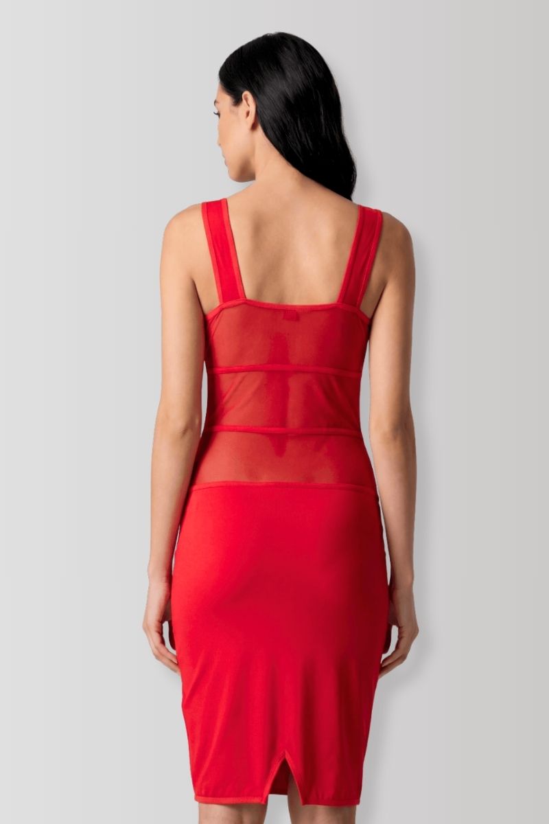 Red mesh stripe bodycon dress