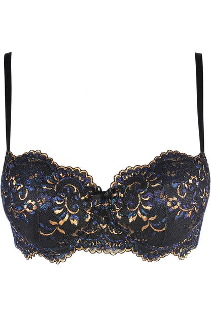 Soutien-gorge push-up bleu & or V-10381 - LUXURY ALLEY dessous