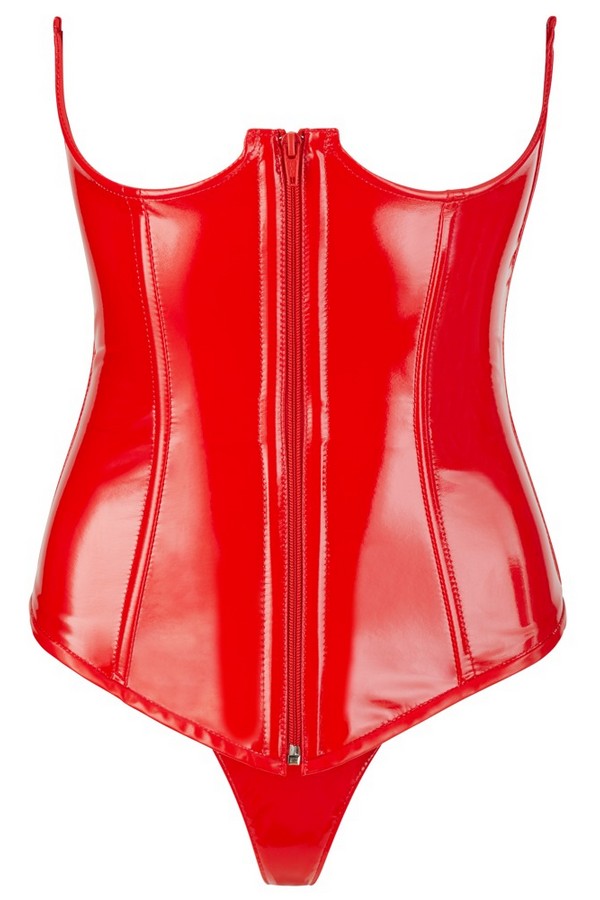 Corset vinyle seins-nus rouge par Black Level