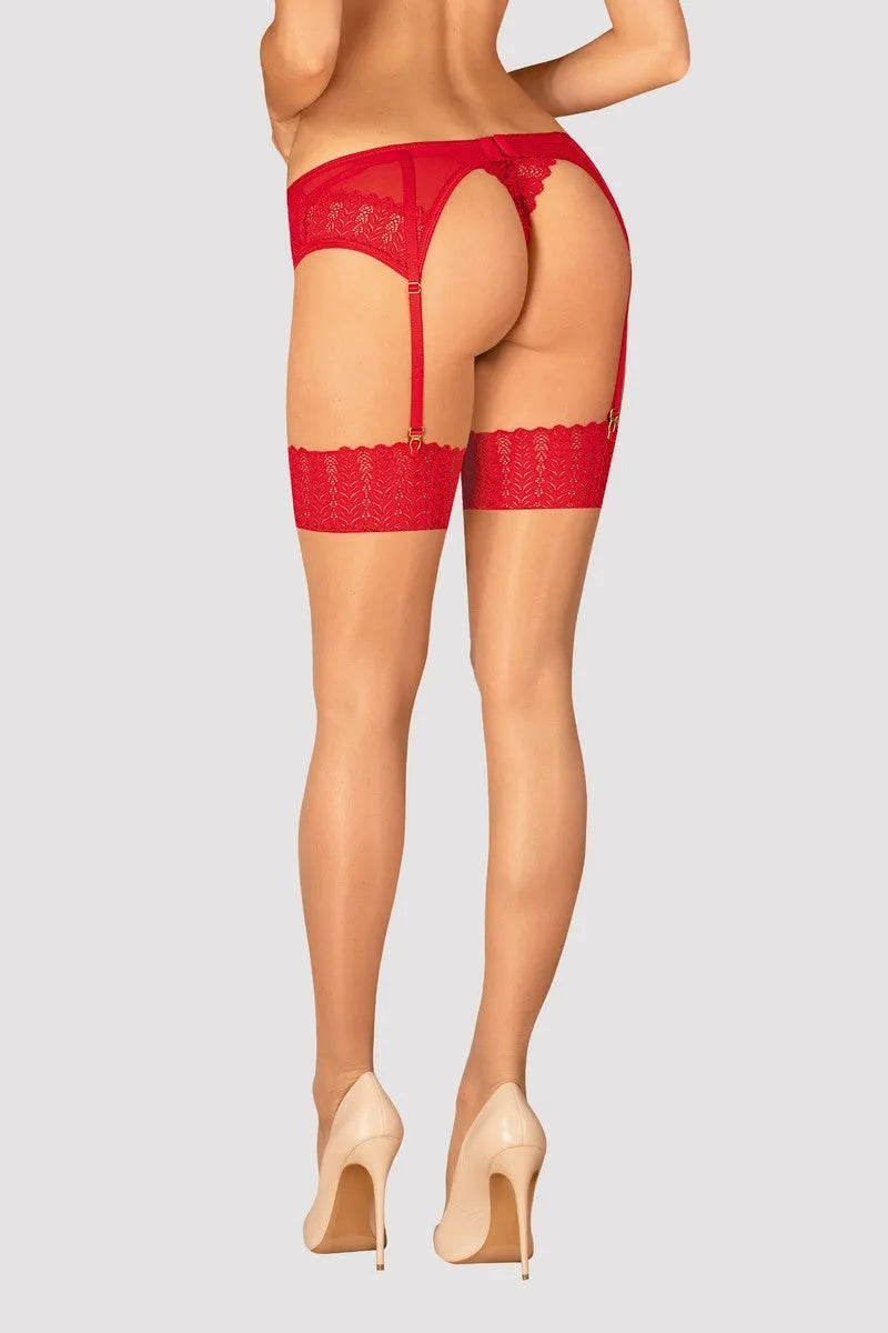 Bas jarretière rouge Ingridia - LUXURY ALLEY dessous